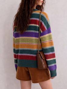 Women's Autumn/Winter Casual Colorful Thick Striped Knit Cardigan Jacket Fall - Multicolor - View 2