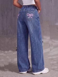 Tween Girl Fashion Denim Long Pants, Spring/Autumn/Winter - Medium Wash - View 8