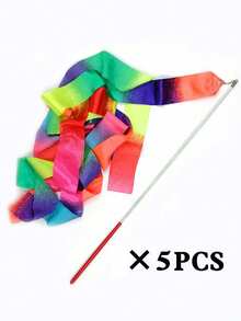 10/8/5/1/3pcs Gymnastics Ribbon Wands, Beach Outdoor Party Magic Wands & Ribbon Gifts, Shiny Gradient Artistic Rhythmic Dance Ribbons, Ballet Party Spinning Ribbons, Suitable For Art Dance Festivals, Back To School Parties, Gymnastics Performances - One Size - View 10