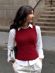 Women's Tank Top Vest, Water Bottle Style, Modal Knit, Winter/Summer Fitted Layering, Basic - Red - View 3