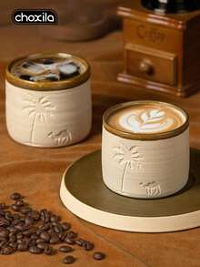 choxila 1 cốc sứ họa tiết lạc đà sa mạc và cây cọ phong cách retro, cốc đa năng dùng uống cà phê, uống trà, phụ kiện cà phê, phù hợp cho phòng khách, phòng ngủ, quán cà phê, văn phòng, cắm trại và các không gian khác, quà tặng hoàn hảo cho Ngày Quốc khánh Saudi - Cốc gốm thô hình lạc đà - Xem 6