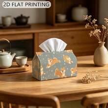 1pc Tissue Box, Winter Snowflake Shiba Inu Pattern Napkin Storage Box, Home/Car/Party Decor Organizer, Living Room Bedside Cabinet, 2D Printed - Multicolor - View 4