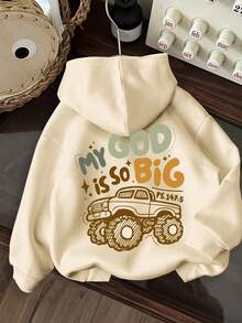 Young Boy Fun Print Pullover Sweatshirt, Warm & Comfortable Thermal Lined Pullover Sweatshirt For Autumn/Winter - Apricot - View 4