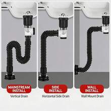 1pc Anti-Odor Expandable P-Type Sink Drain Kit, Stainless Steel Pipe With ABS Shell, Fits 1.25-1.96 Inch Drain Pipes, Home Sink Plumbing Hardware, Suitable For Kitchen And Bathroom Daily Pipe Repair, Practical Home Renovation Tool, Holiday Gift - Multicolor - View 1