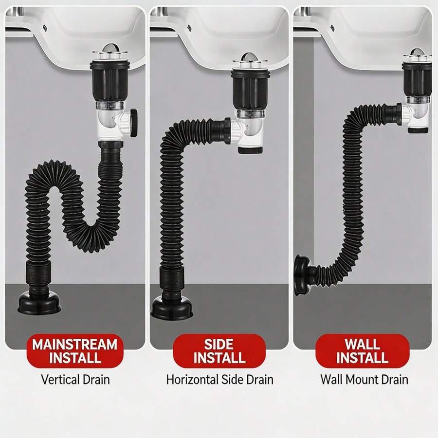 1pc Anti-Odor Expandable P-Type Sink Drain Kit, Stainless Steel Pipe With ABS Shell, Fits 1.25-1.96 Inch Drain Pipes, Home Sink Plumbing Hardware, Suitable For Kitchen And Bathroom Daily Pipe Repair, Practical Home Renovation Tool, Holiday Gift - Multicolor - View 1