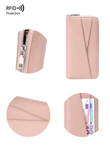 CHARM INFINITE Dompet Panjang Motif Leci Warna Pink Lembut untuk Wanita, Tas Clutch Minimalis dengan Resleting dan Motif Geometris, Dompet Kapasitas Besar dengan Banyak Slot Kartu - Berwarna merah muda - View 8