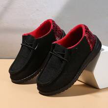 2026 Schwarz & Rot Unisex Kinder Schüler atmungsaktive leichte lässige Sport Loafer, Campus rutschfest verschleißfest minimalistisch einfarbig - Rot - Übersicht 5
