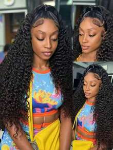 36 Inch Deep Wave Lace Front Wigs Human Hair 13x6 HD Transparent Lace Frontal Wigs Human Hair Glueless Human Hair Wig 250 Density Deep Curly Wigs Human Hair For Women Pre Plucked With Baby Hair Natural Black Color - Natural Black - 查看 2