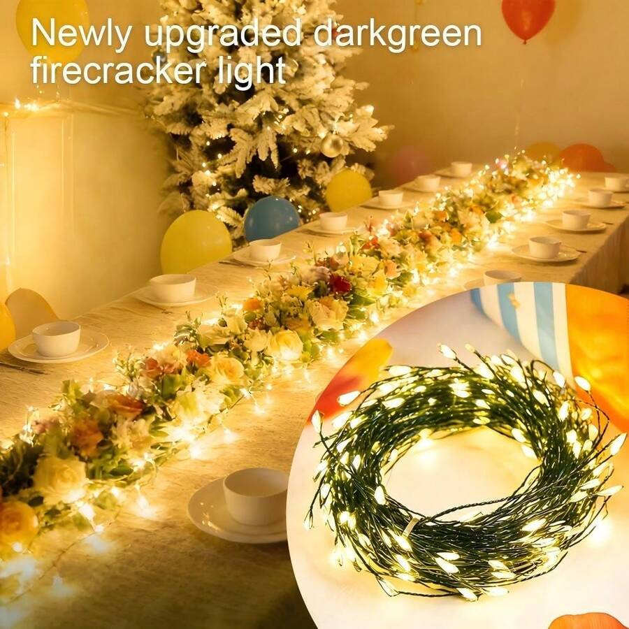 Multi-Mode Firecracker Design String Lights, IP44 Waterproof Battery Box LED Lights, 8 Flashing Modes, Suitable For Yard, Balcony, Holiday Home Decor, Batteries Not Included