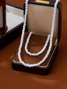 2pcs/Set Minimalist Fashion Faux Pearl Beaded Necklace & Bracelet Set, Versatile For Women's Daily Commute, Vacation, Party - Imitation Pearl Necklace Bracelet - View 3