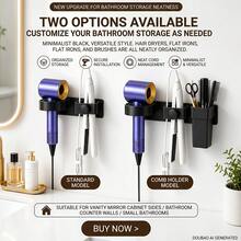 1pc Wall-Mounted ABS Hair Tool Organizer, Self-Adhesive Multi-Slot Hair Dryer Holder, Suitable For Curling Iron, Straightener And Brush, Modern Bathroom Storage, Suitable For Home And Salon, College Dorm Essential, Bathroom Decor Accessory And Home Goods - Multicolor - View 8