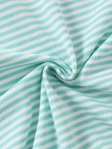 Baby Boy Spring/Autumn Fashion Striped Patchwork Contrast Color Crew Neck Long Sleeve Cute Car Embroidery Romper - Mint Green - View 8