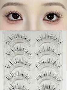 5 Pairs Clear Diagonal Winged False Eyelashes, Wet Tip Natural Realistic Uplifted One-Piece Cartoon Fox-Style Elongated Eye Tail Japanese-Style Clustered Lashes - View 1
