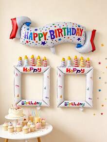 3pcs/Set Happy Birthday Banner, Birthday Photo Frame, Aluminum Foil Balloon Set, Birthday Party Decoration Balloons, Holiday Photography Props, Christmas, Halloween Decoration - Birthday - View 7
