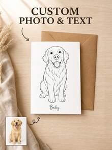 1pc Customized Pet Line Drawing Greeting Cards, Personalized Dog And Cat Sketch Portrait Folded Message Cards, With A Leather Paper Envelope. Pet Name Commemorative Cards Suitable For Pet Owners, Dog And Cat Lovers, Pet Memorial Gift Buyers. - Multicolor - View 10