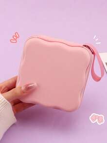 Square Wavy Large Capacity Data Cable Storage Bag, Suitable For Camera Charger, Earphones, Portable Digital Products, Cute Cartoon And Solid Color Styles, Summer Vacation Travel Outdoor Activities Travel Essentials - Multicolor - View 5