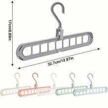 9-Hole Hanger Set With Hanger Connectors | Non-Slip Space-Saving Closet Organizer, Suitable For Shirts, Pants, Etc., Multi-Functional Storage Rack, Suitable For Home Or Dorm Use, Clothing Organization, Plastic Material - Multicolor - View 2