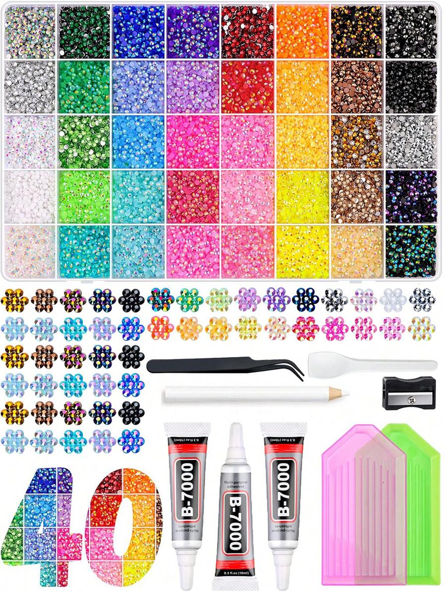 40 färger geléharts-rhinstensset, 5,5 mm glänsande dekorativa rhinstenar, DIY-hantverksmaterial, flerfärgat hartssätt, lämpligt för DIY-skor, vattenkopps-rhinstensdekoration, diamantmålning