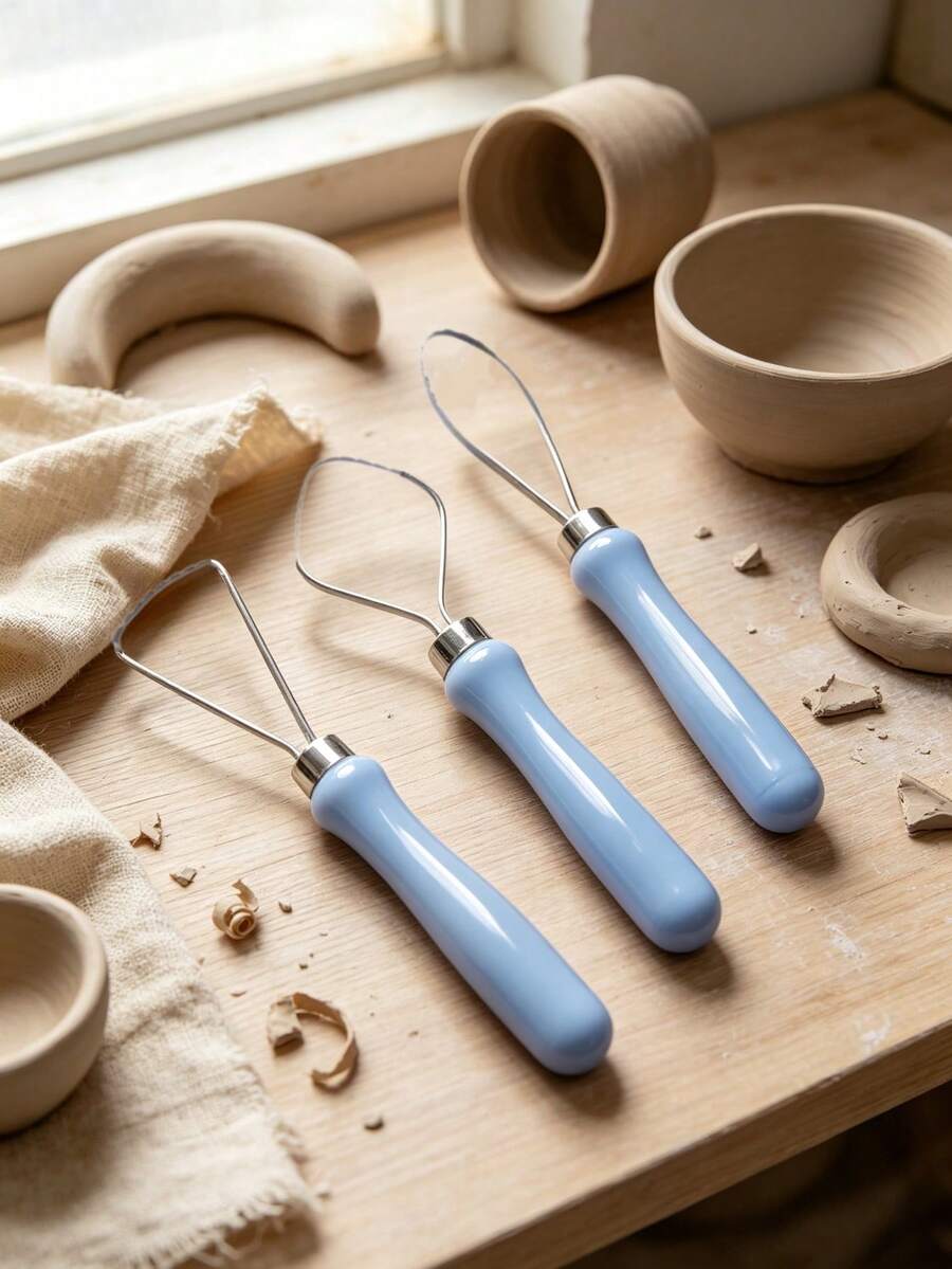3Pcs Pottery Trimming Tools Stainless Steel Loop Ribbon Scraper For Ceramic Clay Carving - Multicolor - View 1