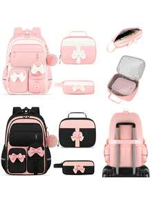 4pcs Bowknot Girls Backpack, Handbag, Coin Purse, Pencil Case, Travel School Daily Use Backpack, Back To School Gift - A - View 9