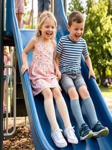 7/6/1 Pair Kids Unisex Knee-High Socks, Soft Uniform Dress Socks, Black & White, Suitable For Autumn/Winter Daily Wear, Back To School Season - Multicolor - View 4