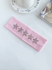 1pc Retro American Rhinestone Star Wide Elastic Headband, Fashionable Sports Headband For Women,Travel,Birthday - Multicolor - View 32