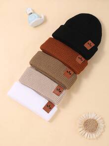 5/1pc Set Baby Clover Knitted Hat, Autumn/Winter Children's Knitted Knitted Hat, Boy Baby Accessories, Baby Accessories, Children's Hat, Elastic Hat, 3-36 Months Toddler Boy Hat, Comfortable, Breathable, Skin-Friendly, Soft Baby Knitted Warm Hat, Brown Tone, Khaki Tone, Earth Tone. Baby Essentials. Baby Supplies, Newborn Essentials, Boy Hat, Baby Boy Essentials, Newborn Supplies - Multicolor - View 5