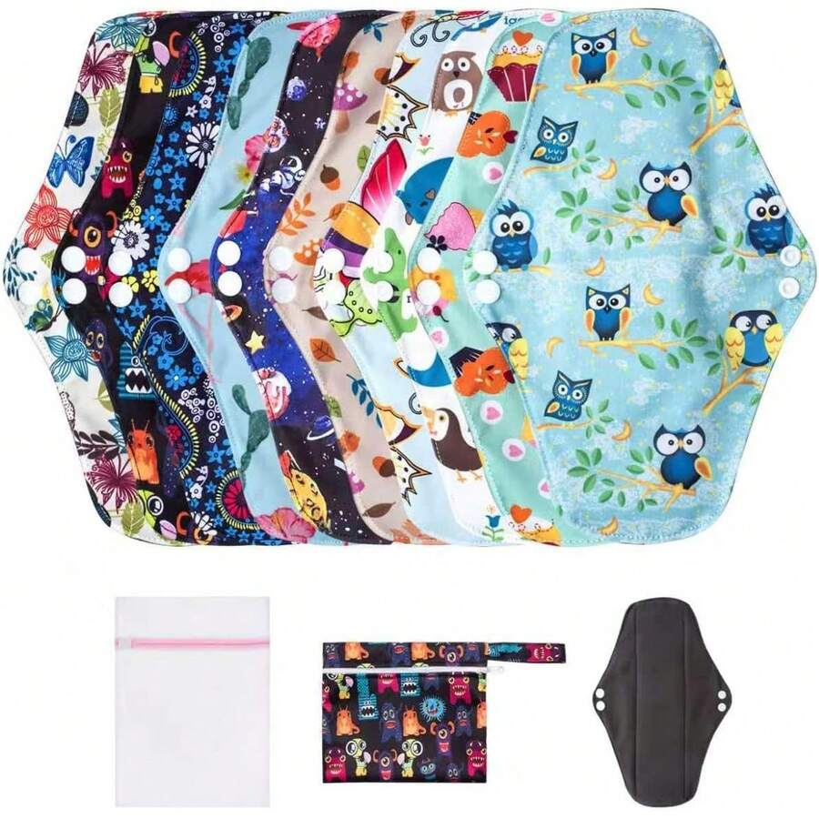 Reusable Menstrual Pads, 10 Pcs Washable Cloth Pads & Period Pads Women (.5 * 10 Inches) With Wet Bag & Laundry Bag, Leak-Proof 4-Layer Reusable Sanitary Pads - 10 Pieces Day Pads - View 1
