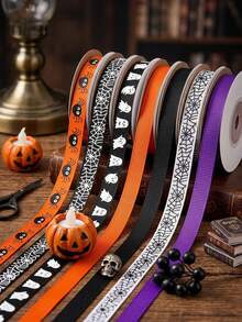1/3/6 buah Pita Halloween, Pita Satin Hantu Panjang 9m Lebar 1cm Warna Hitam & Oranye, Motif Jaring Laba-laba Hantu Laba-laba, Pembungkus Kado, Perlengkapan Kerajinan Halloween, Dekorasi Pesta Hantu - Beraneka warna - View 4