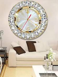 1pc 2D Flat Luxury Rhinestone Theme Wall Clock | Silent Decorative Clock, Creative Design, Suitable For Bedroom, Living Room, Office, 10/12 Inch (AA Battery Not Included) - Multicolor - View 4