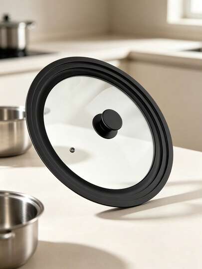 Universal Pot Lid With Silicone Rim, Suitable For Pots With Diameters Of 28 Cm, 30 Cm And 32 Cm; Heat-Resistant Glass Lid With Scale And Steam Vent; Black, Flexible Pot Lid, Suitable For The Kitchen