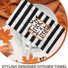 2/4/48pcs Halloween Series Black & White Striped Pattern Printed Kitchen Towels - Super Soft, Highly Absorbent Polyester Dish & Hand Towels, Perfect For Holiday Decor, Kitchen Decor, Party Decor - Multicolor - View 8