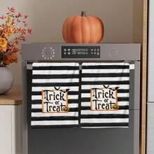2/4/48pcs Halloween Series Black & White Striped Pattern Printed Kitchen Towels - Super Soft, Highly Absorbent Polyester Dish & Hand Towels, Perfect For Holiday Decor, Kitchen Decor, Party Decor - Multicolor - View 10