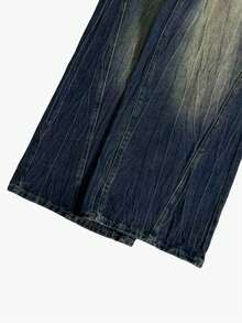 Women's Streetwear Vintage Distressed Textured Wide Leg Jeans - Blue - View 8