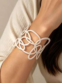 1pc Hollow Exquisite Black Double Layer PU Leather Jewelry Personalized Elegant Daily Commute Arm Accessory Fashion Gothic Geometric Bracelet - Black - View 13