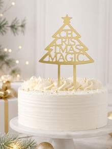 3pcs Gold Mirror Acrylic Christmas Cake Decorations, Holiday Party Cake Decor, Christmas Dessert Table Accessories, Christmas Celebration Seasonal Event Decor - G - View 1