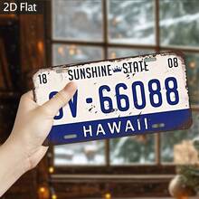 1pc 12x6 Inch Vintage Metal Wall Art Sign - Old Hawaii And Sunshine State License Plate Design, Rustic Beach Style Room Decor, Suitable For Home, Cafe, Bar, Garden (No Electricity Required) (Random Style) - A - View 7