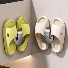 1/2pcs Wall Mount Slipper Holder Waterproof Shoe Rack Hook Bathroom Space Saving Storage Organizer Shelf Hanger Punch Hanging Waterproof Slippers Holder - Grey - View 4