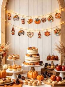 24pcs/1pc Thanksgiving Elf Hanging Ornaments, Autumn Harvest Hanging Decorations, Happy Autumn Tree Hanging Ornaments, Pumpkin Leaf Flower Mixed Paper Cutouts, Autumn Tree Decorative Hanging Ornaments, Suitable For Autumn Holiday Party Harvest Supplies, Home Decor - Multicolor - View 2