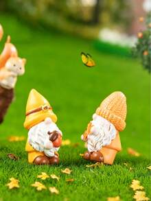 1pc Autumn Harvest Mini Gnome Resin Figurine, Cute Faceless Dwarf Statue, DIY Micro Landscape Accessory, Waterproof Miniature Decor, Suitable For Outdoor Garden, Patio, Balcony, Lawn And Fairy Garden Decoration - Multicolor - View 7