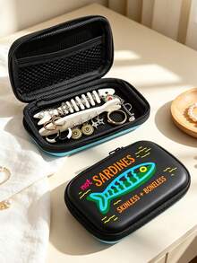 Daily Jewelry Box, Cute Sardine Jewelry Pouch With Fish Bone Divider, Portable Small Jewelry Storage Box, Travel Jewelry Organizer, Macaron Dopamine Jewelry Storage Box, Makeup Tool Storage Box, Y2K Storage Box, Compartment Box, Accessory Storage, Small Earrings Rings, Women's Gift, Bridesmaid, As Back To School Gift, Birthday Small Gift, Holiday Gift, Party Small Gift - Multicolor - View 4