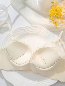 Women's Lace Push-Up Bra, Seamless Wire-Free Bra With Back Support, Lift And Support Thick Cup Bra, Sweet Style For Girls, [Designed For Flat Chest] - Champagne - View 6