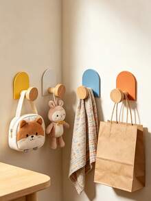 4pcs Self-Adhesive Wall Hooks (Solid Color Round), Suitable For Children's Room, Girls' Room Decor, Baby Nursery Newborn Essentials - Multicolor - View 2