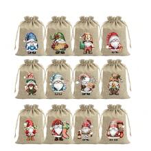 6/12/24pcs Small Christmas Burlap Drawstring Gift Bags, Christmas Elf Gift Bags, Random Pattern Holiday Gift Bags, Gift Packaging Bags, Suitable For Christmas Party Gifts, 12 Designs For Christmas, Weddings - Multicolor - View 2