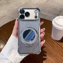 Order & Follow Store To Get Free Lanyard, Four-Corner Glitter Anti-Drop Phone Case + Lens Protector / Glitter Mirror Stand Phone Case + Hand Strap Phone Case, Compatible With Apple 17 Pro Max/16 Pro Max/15 Pro Max/14 Pro Max/13 Pro Max/12 Pro Max/11 Pro Max/XS Max/7/8 Plus, S26/25/24/32/1U, 17 Series, Honor 600 Series, P70/65/43/0 Series, - Silver - View 2