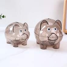 1pc S/M Size Cute Transparent Plastic Piggy Bank, Clear Coin Savings Jar, Unbreakable Pig-Shaped Desktop Ornament, Counting Money Box, Aesthetic Room Decor, Gift For Kids And Adults - Transparent Piggy Bank - View 4