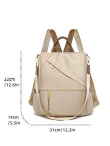 LECEY Women's Diamond Quilted Embroidered Backpack, Suitable For Daily Commute, Travel, Shopping And Street Wear - 卡其色 - 查看 7