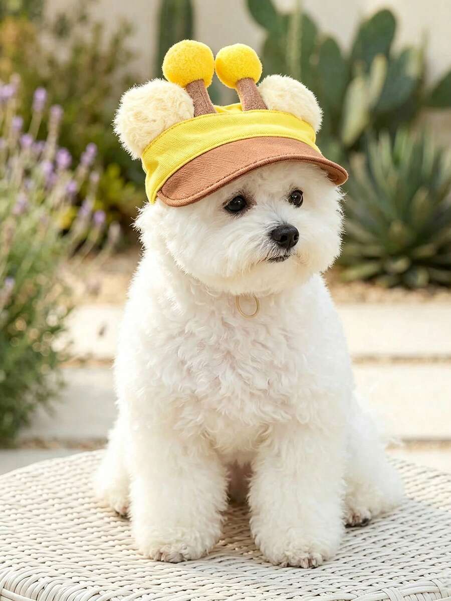 PETCIRCLE 1件寵物配件 小狗幼犬貓咪可愛百搭拍照道具裝飾 四季通用戶外帽子 蜜蜂熊造型帽 - 彩色 - 查看 1