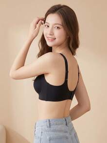 Women's Minimalist Solid Color Thin Wire-Free Push-Up Comfortable Bra, Full Coverage Seamless Bra With Side-Boob Support And Anti-Sagging, Suitable For Small Chests [Flat Chest Specialized] - Black - View 5