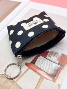 XD 12pcs/6pcs/3pcs/1pc Fashion Mini Polka Dot Print Kids Coin Purse With Portable Hanging Keychain, Compact Size For Storing Coins, Keys, Charging Cables, Earrings, Rings, Menstrual Products, Mini Makeup, Student Back To School Essentials - Black and White Polka Dots - View 4